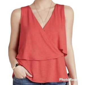 Anthropologie Deletta red sleeveless faux wrap bodice layered look top